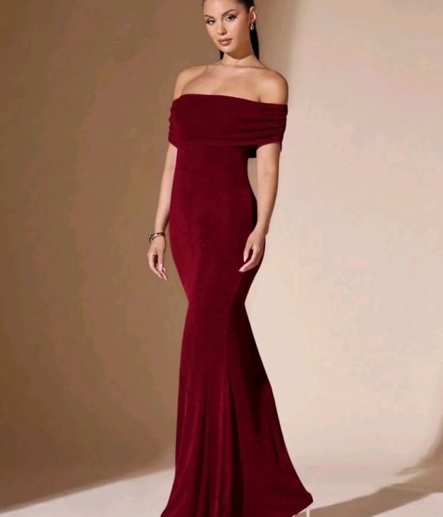 Elegant and attractive off-the-shoulder red dress